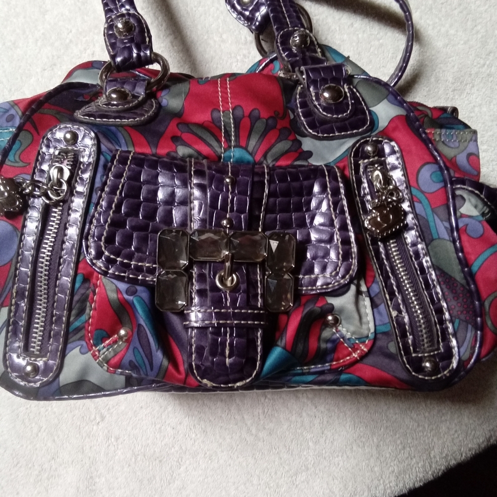 Purse KATHY VANZEELAND Purple Floral-Print Women’s Shoulder Bag - Picture 2 of 16